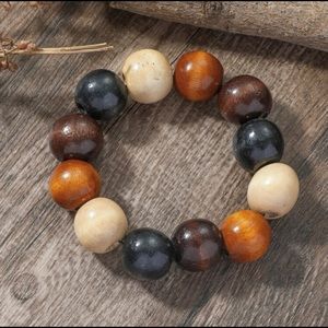 Bohemian Chunky Wood Multi-Colored Browns Beaded Bracelet Elastic for Fit